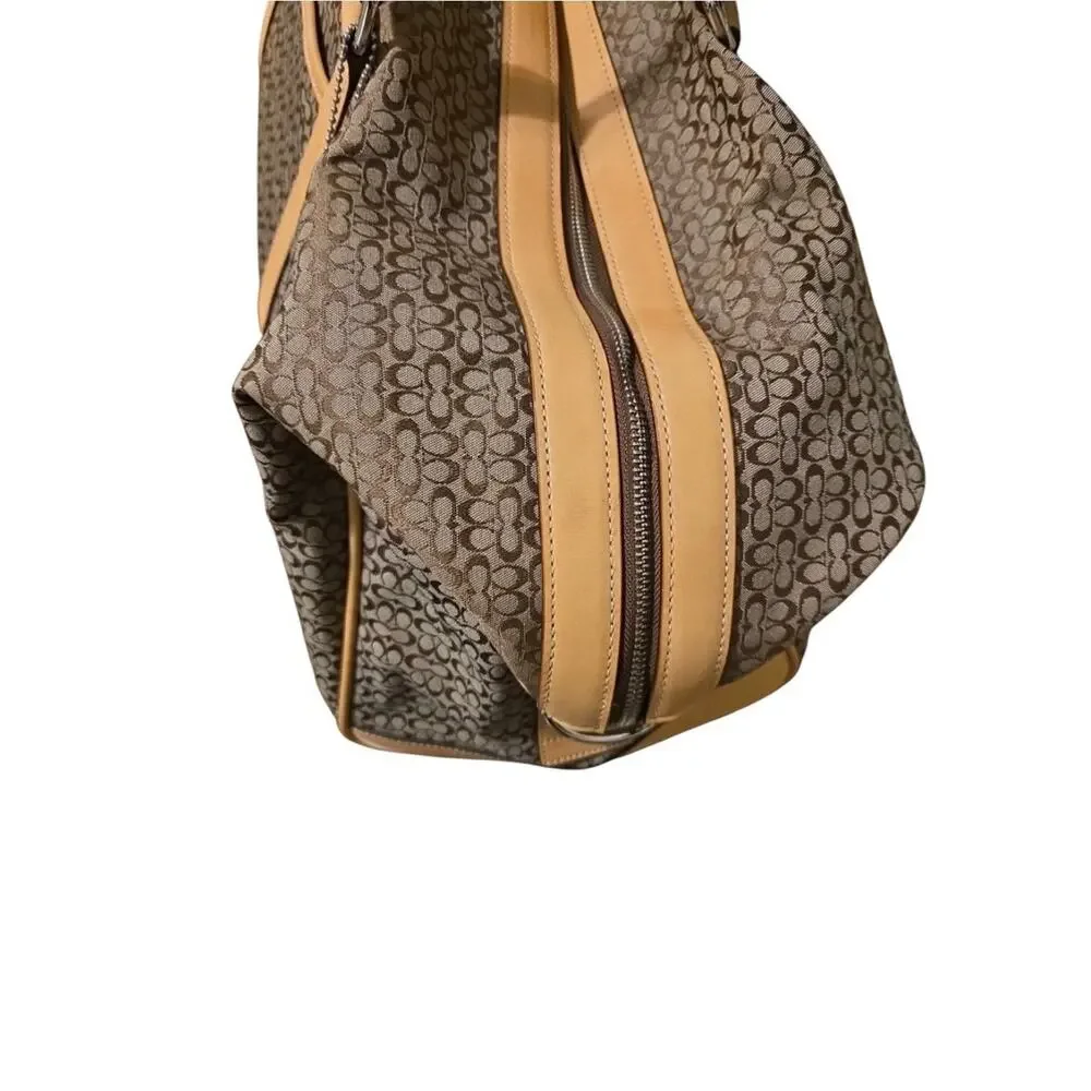 Coach Brown Signature Canvas Duffel with Tan Leather Accents with Strap